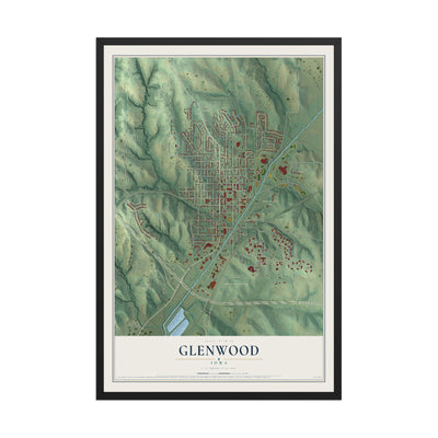 Map of Glenwood, Iowa, 12 x 18 inch print in a black wood frame