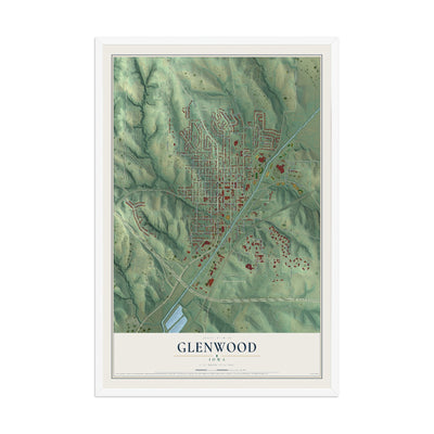 Map of Glenwood, Iowa, 12 x 18 inch print in a white wood frame