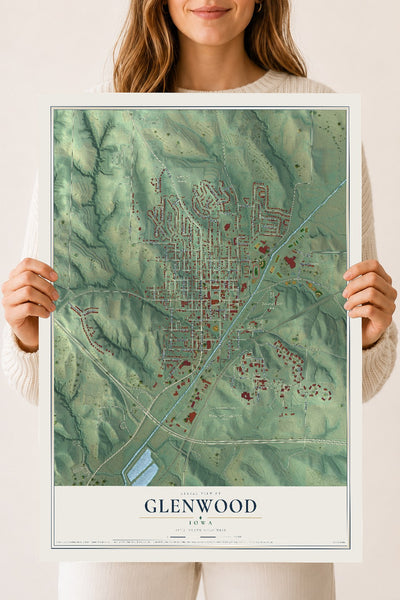 Map of Glenwood, Iowa, 18 x 24 inch unframed archival matte print