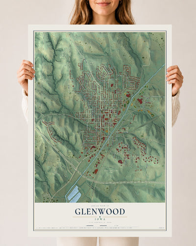 Map of Glenwood, Iowa, 24 x 36 inch unframed archival matte print
