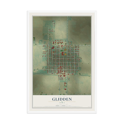 Map of Glidden, Iowa, 12 x 18 inch print in a white wood frame