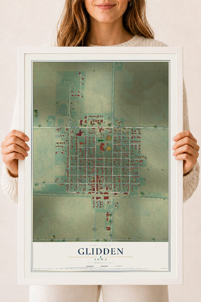 Map of Glidden, Iowa, 18 x 24 inch print in a white wood frame
