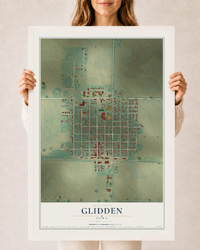 Map of Glidden, Iowa, 24 x 36 inch print in a white wood frame