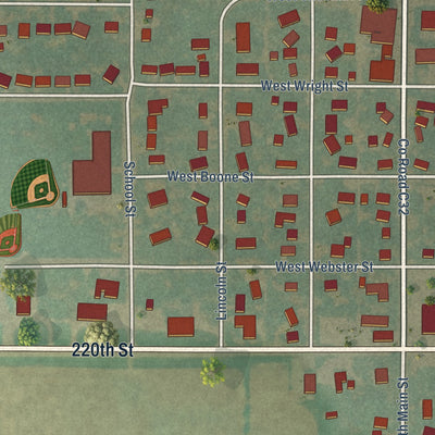 Close-up of the map of Goldfield, Iowa print showing street and building detail