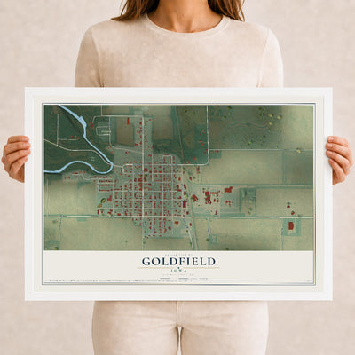 Map of Goldfield, Iowa, 12 x 18 inch print in a white wood frame