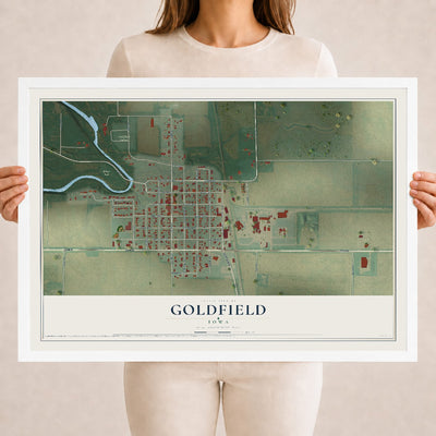 Map of Goldfield, Iowa, 18 x 24 inch print in a white wood frame