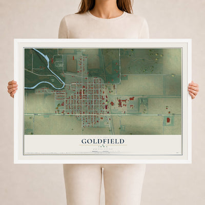 Map of Goldfield, Iowa, 24 x 36 inch print in a white wood frame