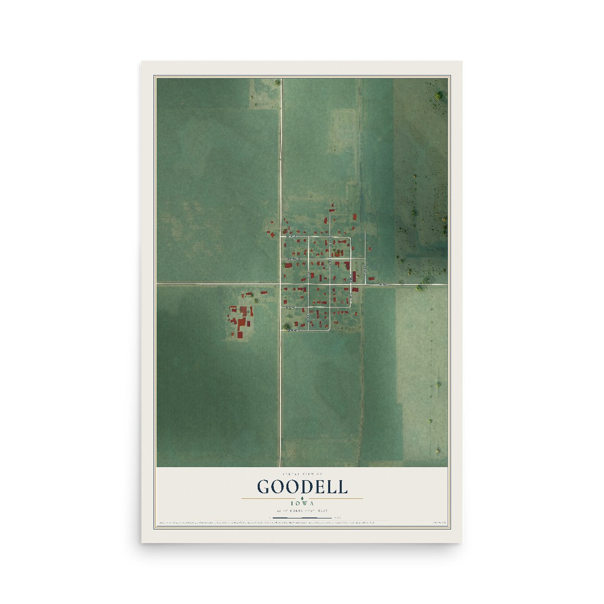 Map of Goodell, Iowa, 12 x 18 inch unframed archival matte print