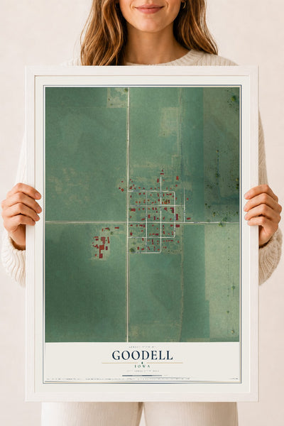 Map of Goodell, Iowa, 18 x 24 inch print in a white wood frame