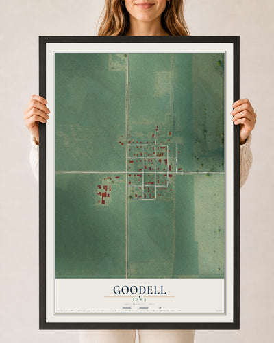 Map of Goodell, Iowa, 24 x 36 inch print in a black wood frame