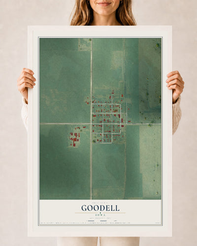 Map of Goodell, Iowa, 24 x 36 inch print in a white wood frame