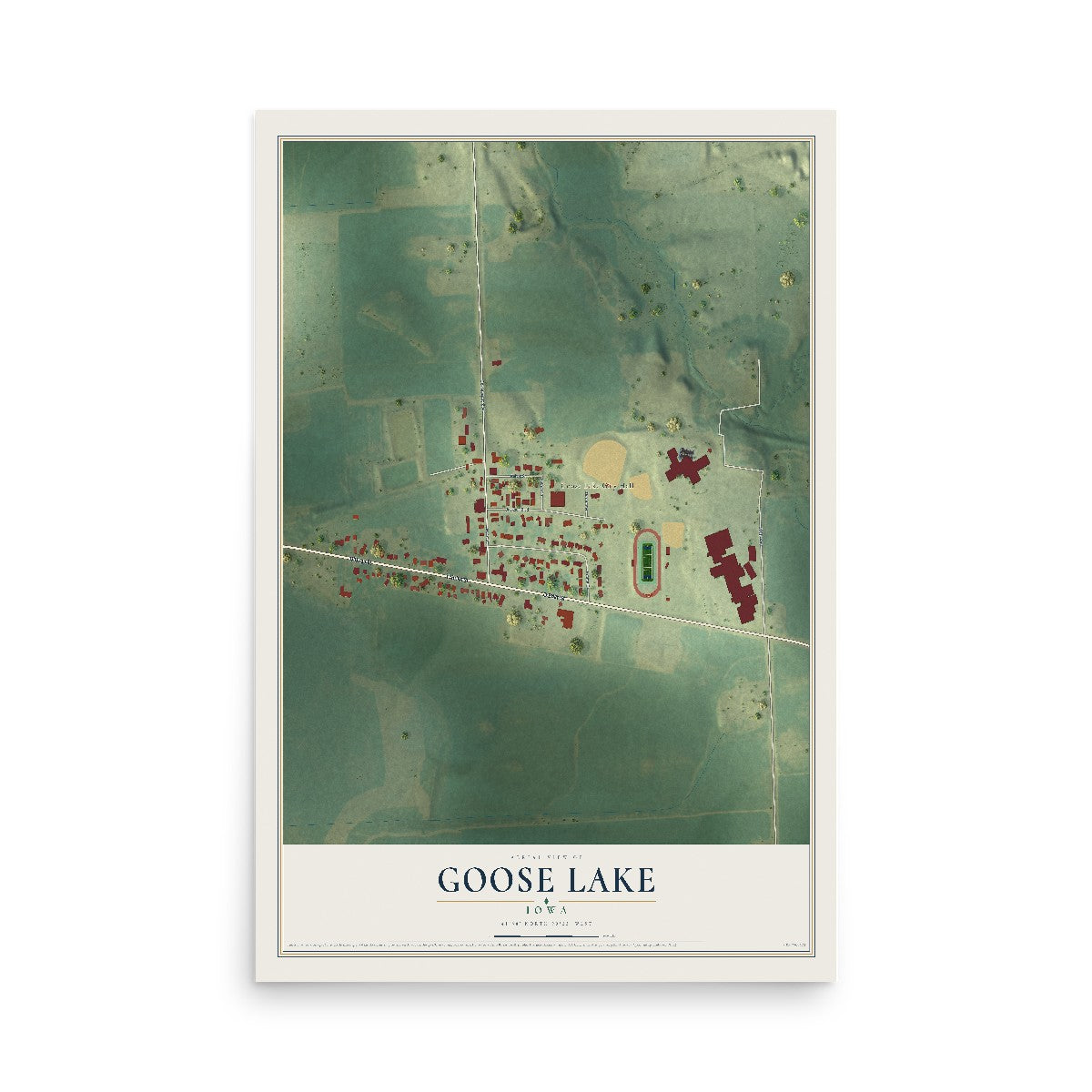 Map of Goose Lake, Iowa, 12 x 18 inch unframed archival matte print