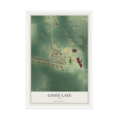 Map of Goose Lake, Iowa, 12 x 18 inch print in a white wood frame