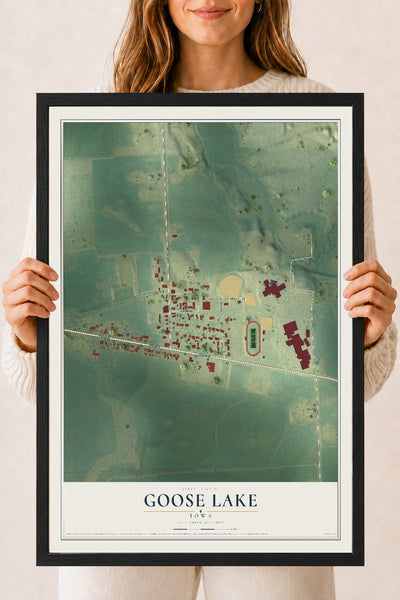 Map of Goose Lake, Iowa, 18 x 24 inch print in a black wood frame