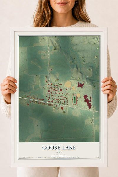 Map of Goose Lake, Iowa, 18 x 24 inch print in a white wood frame