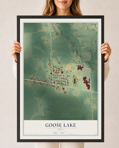 Map of Goose Lake, Iowa, 24 x 36 inch print in a black wood frame