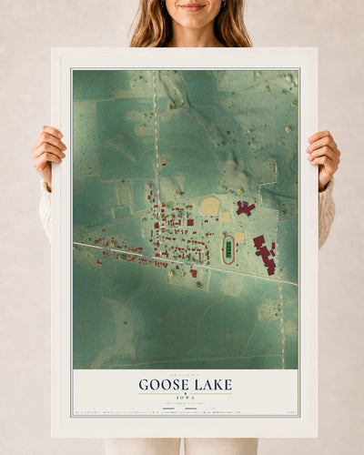 Map of Goose Lake, Iowa, 24 x 36 inch print in a white wood frame