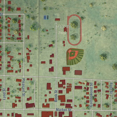 Close-up of the map of Gowrie, Iowa print showing street and building detail