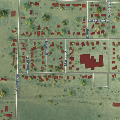 Second close-up of the map of Gowrie, Iowa print showing more streets and buildings