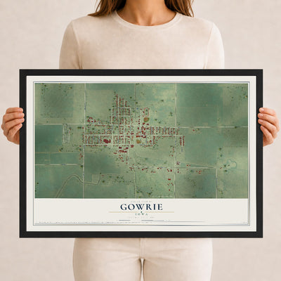 Map of Gowrie, Iowa, 12 x 18 inch print in a black wood frame