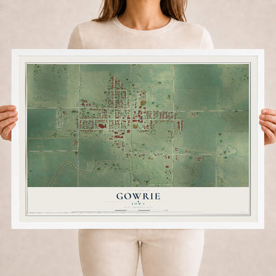 Map of Gowrie, Iowa, 18 x 24 inch print in a white wood frame