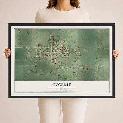 Map of Gowrie, Iowa, 24 x 36 inch print in a black wood frame