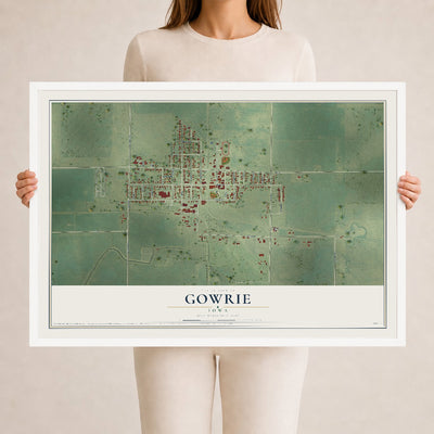 Map of Gowrie, Iowa, 24 x 36 inch print in a white wood frame