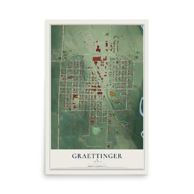 Map of Graettinger, Iowa, 12 x 18 inch unframed archival matte print