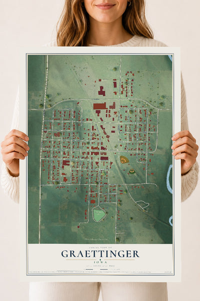 Map of Graettinger, Iowa, 18 x 24 inch unframed archival matte print