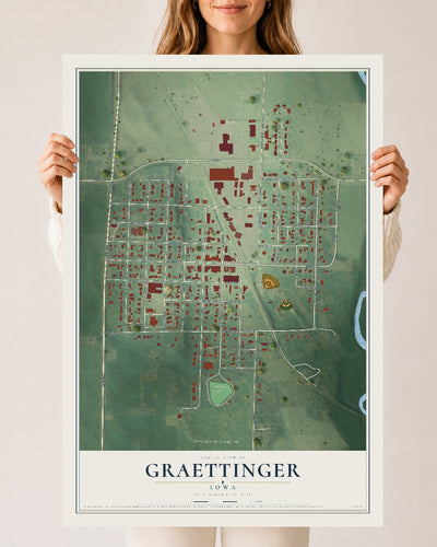 Map of Graettinger, Iowa, 24 x 36 inch unframed archival matte print