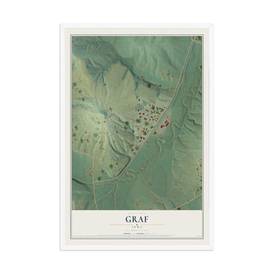 Map of Graf, Iowa, 12 x 18 inch print in a white wood frame