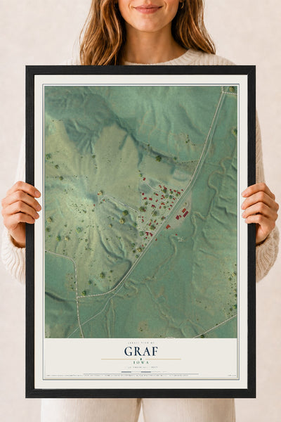 Map of Graf, Iowa, 18 x 24 inch print in a black wood frame