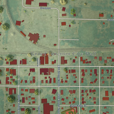 Close-up of the map of Grand Junction, Iowa print showing street and building detail