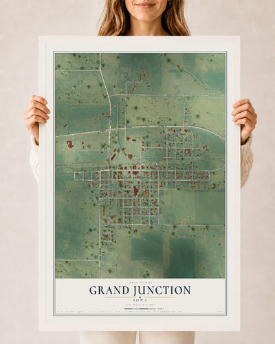 Map of Grand Junction, Iowa, 24 x 36 inch print in a white wood frame