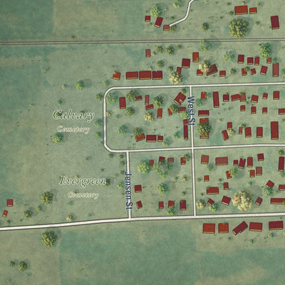 Second close-up of the map of Grand Mound, Iowa print showing more streets and buildings