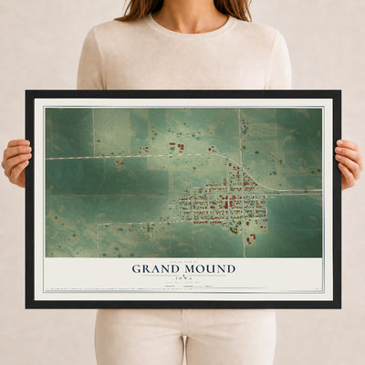 Map of Grand Mound, Iowa, 12 x 18 inch print in a black wood frame