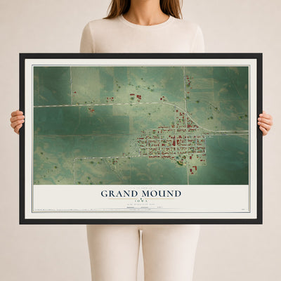 Map of Grand Mound, Iowa, 24 x 36 inch print in a black wood frame