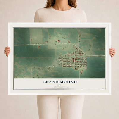 Map of Grand Mound, Iowa, 24 x 36 inch print in a white wood frame
