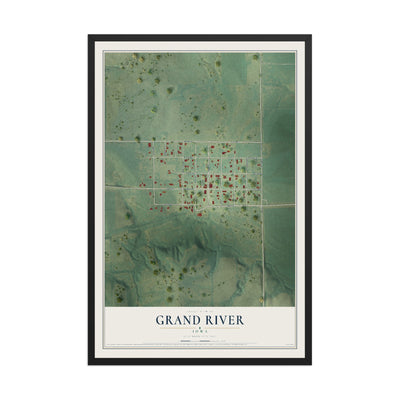 Map of Grand River, Iowa, 12 x 18 inch print in a black wood frame