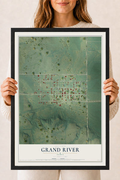Map of Grand River, Iowa, 18 x 24 inch print in a black wood frame
