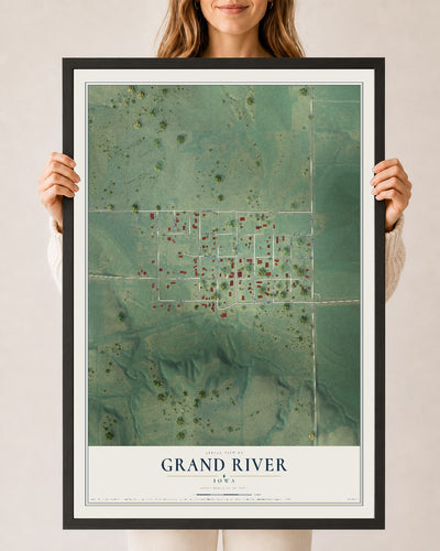 Map of Grand River, Iowa, 24 x 36 inch print in a black wood frame