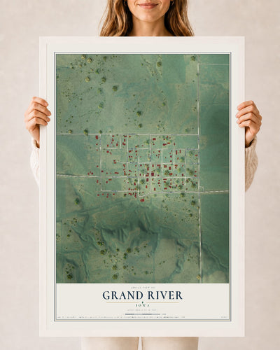 Map of Grand River, Iowa, 24 x 36 inch print in a white wood frame