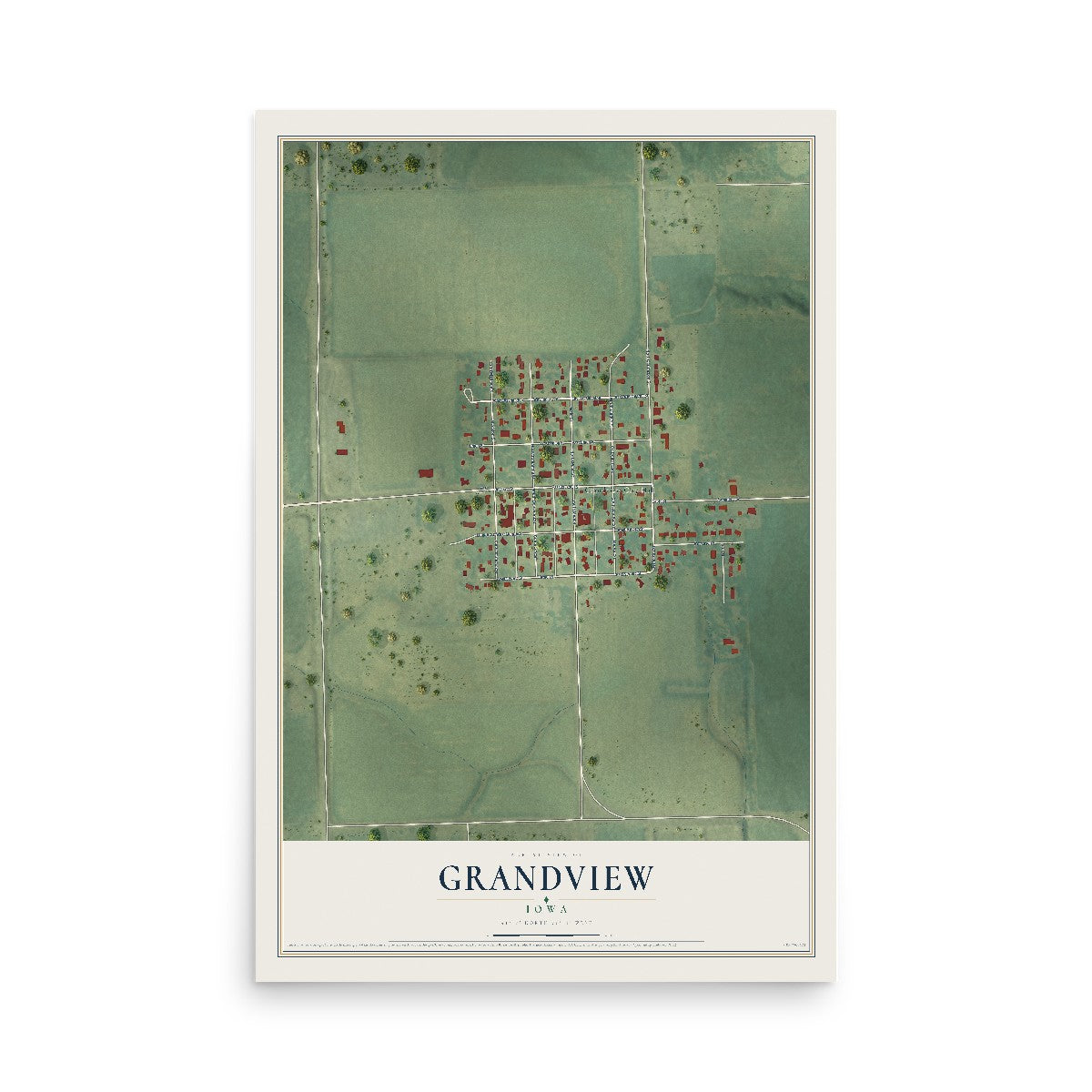 Map of Grandview, Iowa, 12 x 18 inch unframed archival matte print