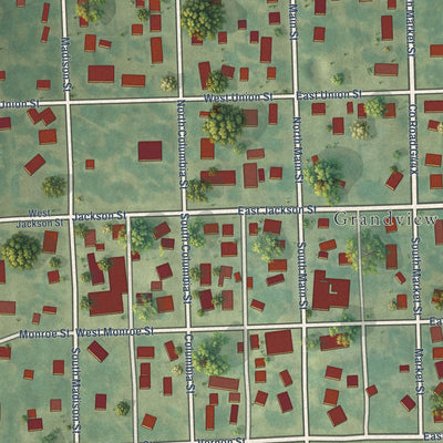 Close-up of the map of Grandview, Iowa print showing street and building detail