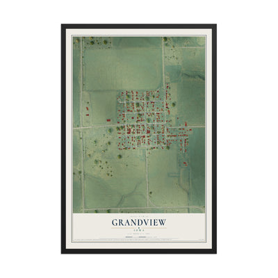 Map of Grandview, Iowa, 12 x 18 inch print in a black wood frame