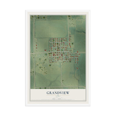Map of Grandview, Iowa, 12 x 18 inch print in a white wood frame