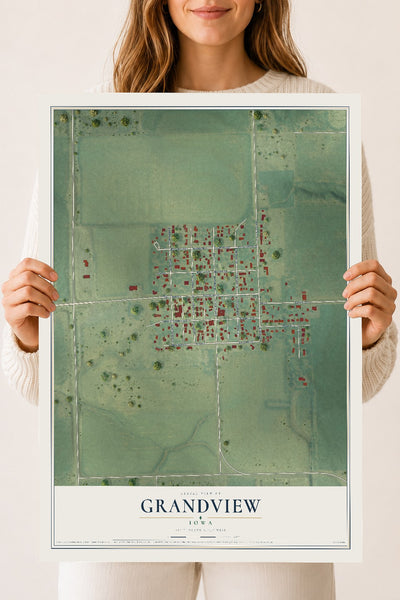 Map of Grandview, Iowa, 18 x 24 inch unframed archival matte print