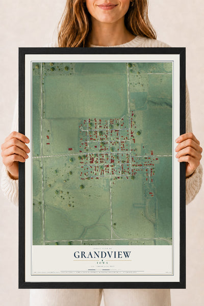 Map of Grandview, Iowa, 18 x 24 inch print in a black wood frame