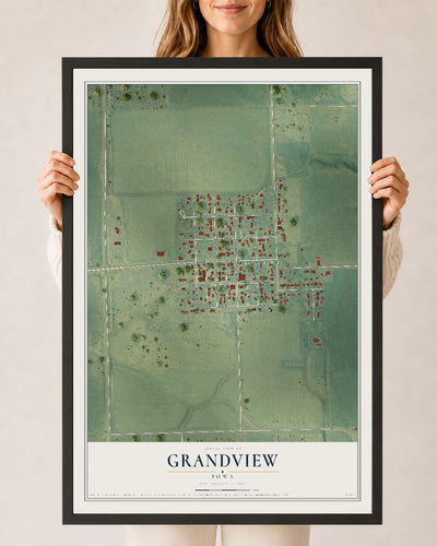 Map of Grandview, Iowa, 24 x 36 inch print in a black wood frame