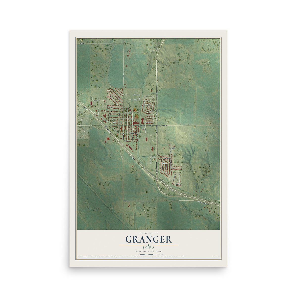 Map of Granger, Iowa, 12 x 18 inch unframed archival matte print